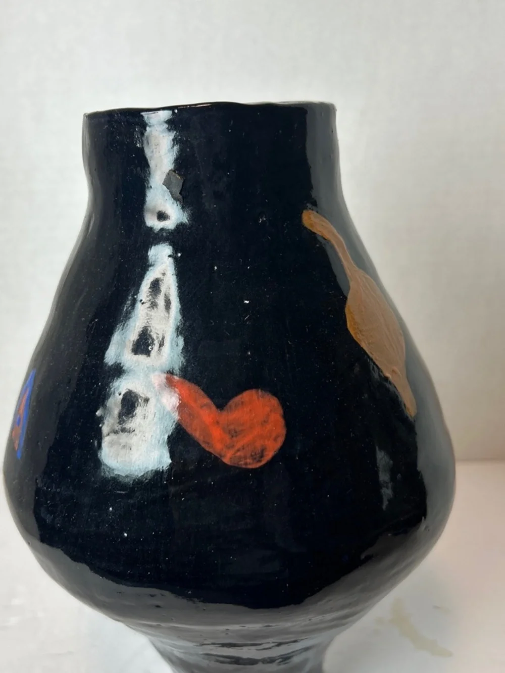MCM Studio Art Pottery Ceramic Handmade Vase Vessel Black Bold Colors Abstract